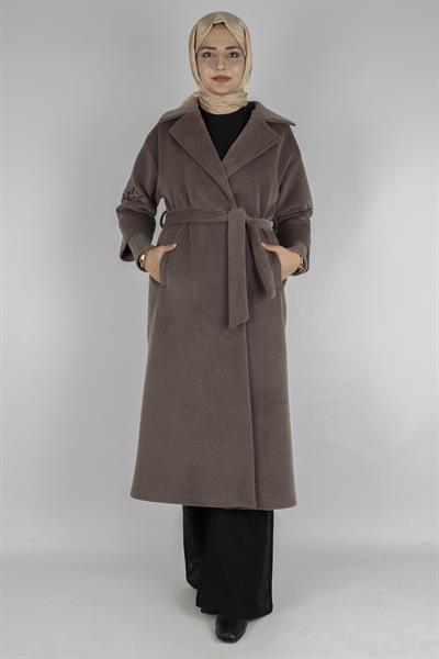 Triko Ribanalı Kolları İşlemeli Angora Kaban Kahve OTW3380
