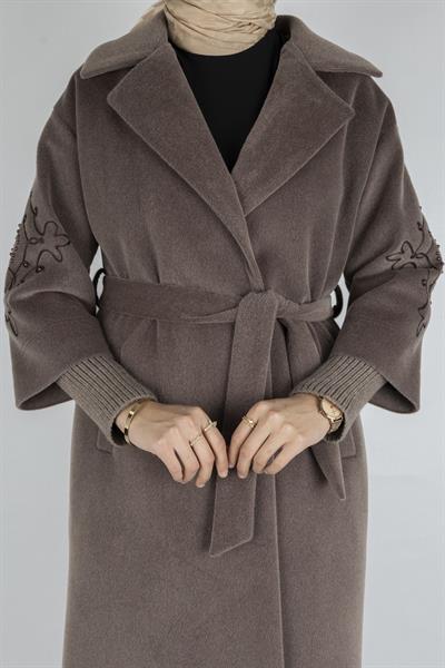 Triko Ribanalı Kolları İşlemeli Angora Kaban Kahve OTW3380