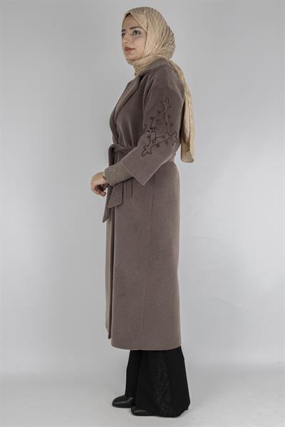 Triko Ribanalı Kolları İşlemeli Angora Kaban Kahve OTW3380