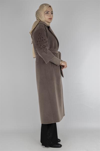 Triko Ribanalı Kolları İşlemeli Angora Kaban Kahve OTW3380