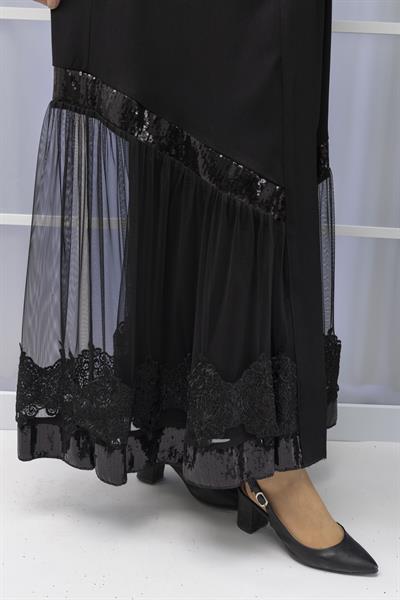 TÜL VE PUL DETAYLI ABAYA Siyah OTW8011