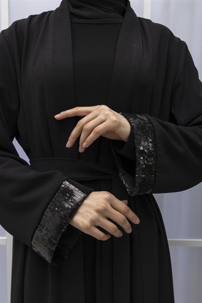 TÜL VE PUL DETAYLI ABAYA Siyah OTW8011