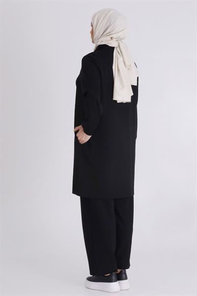 Üçgen Taş İşlemeli Tesettür Takım Siyah OTW3549