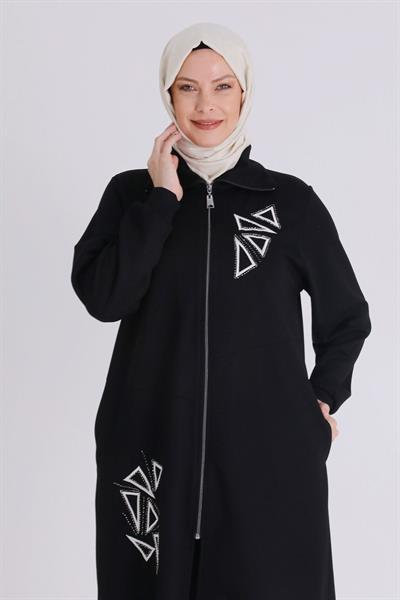 Üçgen Taş İşlemeli Tesettür Takım Siyah OTW3549