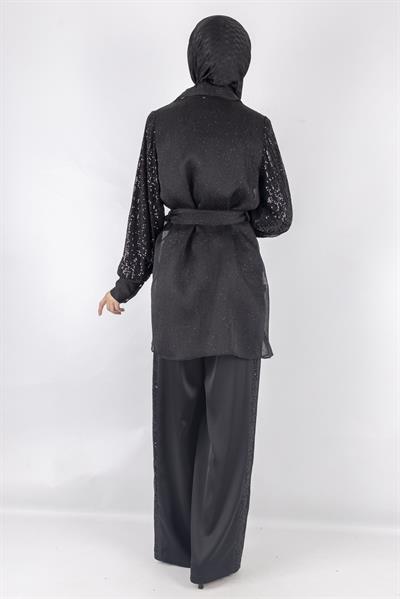 Üçlü Abiye Takım Pantolonlu Takım Siyah OTW405344