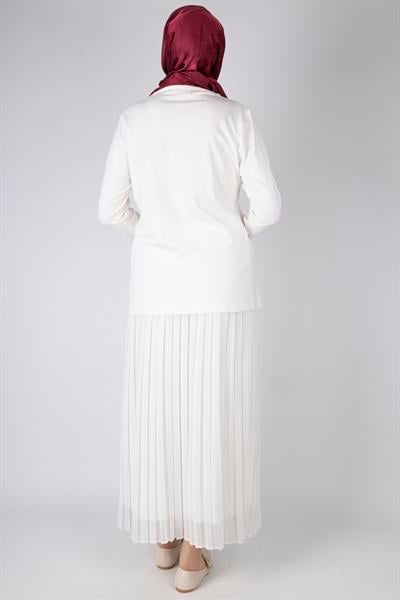 Üçlü Fırfırlı Penye Tunik Ekru OTW578