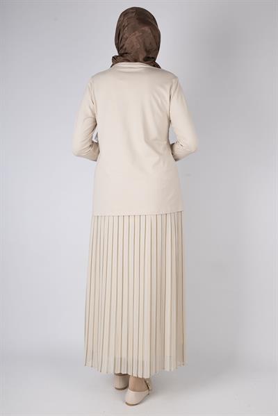 Üçlü Fırfırlı Penye Tunik Krem OTW578