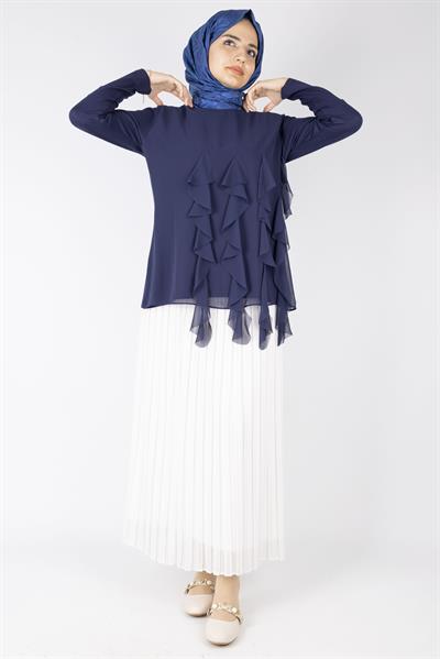 Üçlü Fırfırlı Penye Tunik Lacivert OTW578