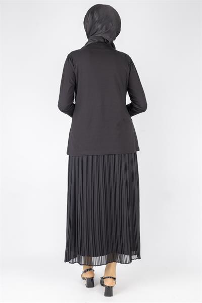 Üçlü Fırfırlı Penye Tunik Siyah OTW578