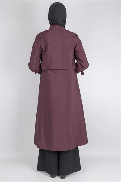 Üst Kapak Detaylı Kuşaklı Trençkot Bordo OTW4176