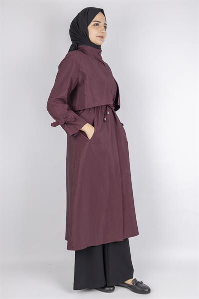 Üst Kapak Detaylı Kuşaklı Trençkot Bordo OTW4176
