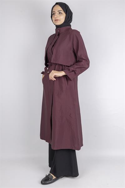 Üst Kapak Detaylı Kuşaklı Trençkot Bordo OTW4176