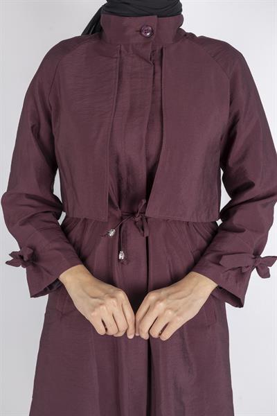 Üst Kapak Detaylı Kuşaklı Trençkot Bordo OTW4176