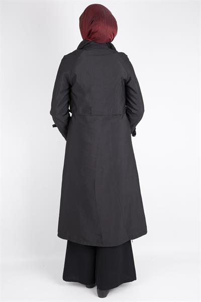 Üst Kapak Detaylı Kuşaklı Trençkot Siyah OTW4176
