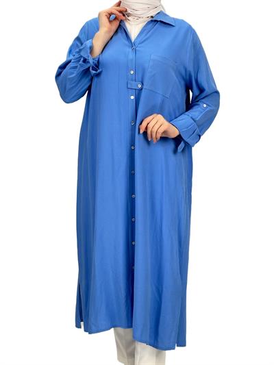 Uzun Büyük Beden Tunik Mavi OTW60910