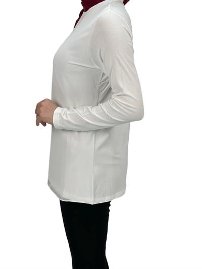 Uzun Kollu Önü Şifon Bisiklet Yaka İçlik Ekru OTW4433