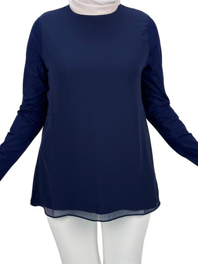 Uzun Kollu Önü Şifon Bisiklet Yaka İçlik Lacivert OTW4433