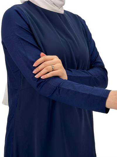 Uzun Kollu Önü Şifon Bisiklet Yaka İçlik Lacivert OTW4433