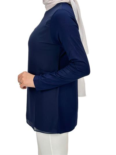 Uzun Kollu Önü Şifon Bisiklet Yaka İçlik Lacivert OTW4433