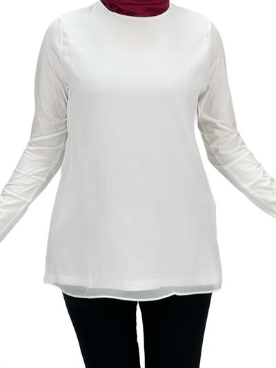 Uzun Kollu Önü Şifon Bisiklet Yaka İçlik Ekru OTW4433