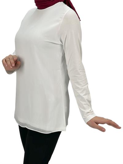 Uzun Kollu Önü Şifon Bisiklet Yaka İçlik Ekru OTW4433