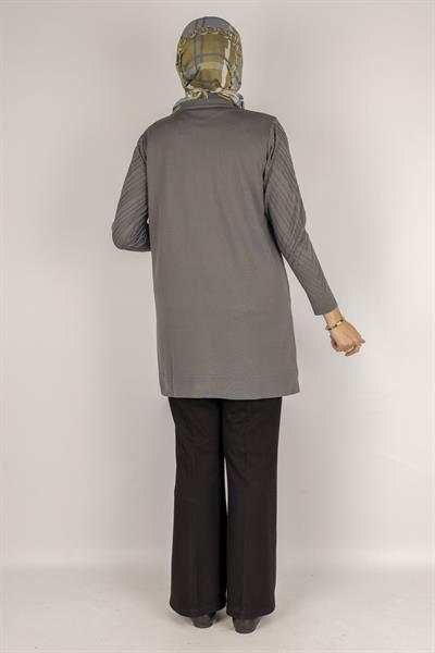 V Desenli Tesettür Merserize Tunik Gri OTW1035