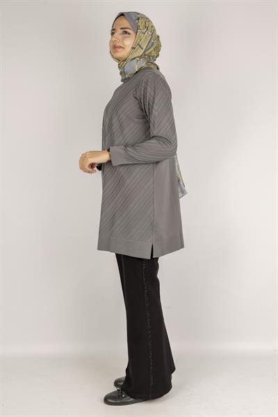 V Desenli Tesettür Merserize Tunik Gri OTW1035