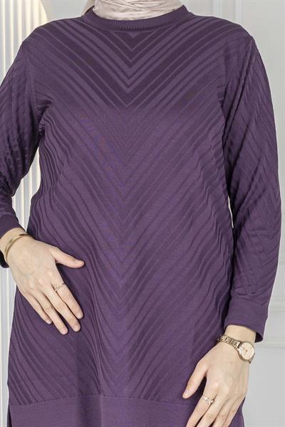 V Desenli Tesettür Merserize Tunik Mor OTW1035