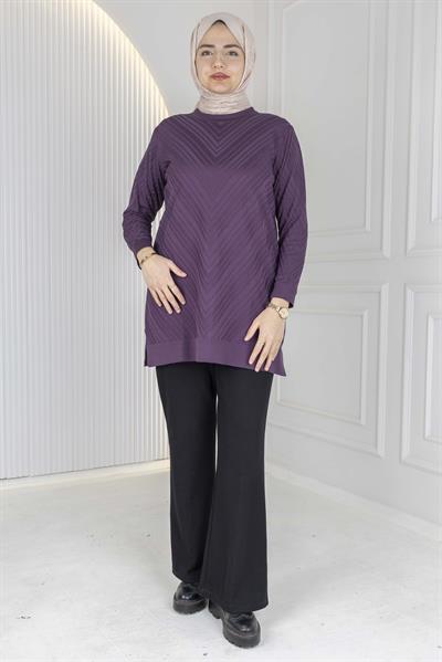 V Desenli Tesettür Merserize Tunik Mor OTW1035