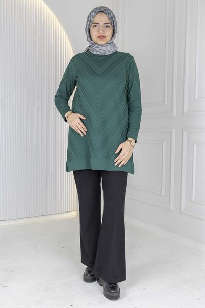 V Desenli Tesettür Merserize Tunik Nefti OTW1035