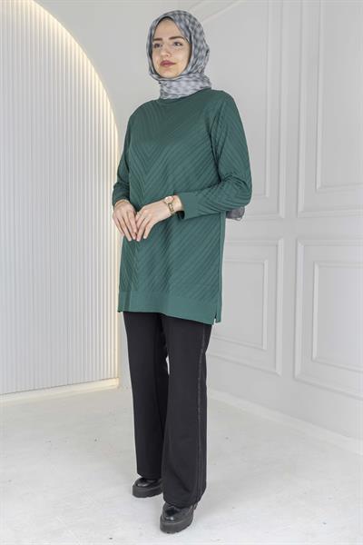 V Desenli Tesettür Merserize Tunik Nefti OTW1035