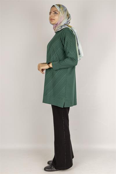 V Desenli Tesettür Merserize Tunik Yosun Yeşili OTW1035
