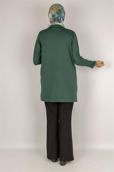 V Desenli Tesettür Merserize Tunik Yosun Yeşili OTW1035