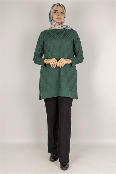 V Desenli Tesettür Merserize Tunik Yosun Yeşili OTW1035