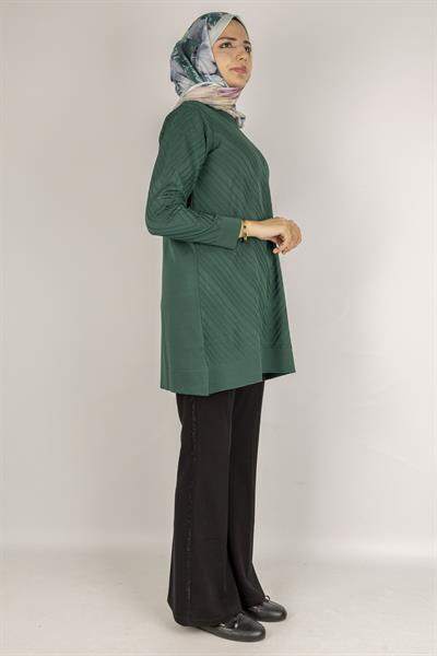 V Desenli Tesettür Merserize Tunik Yosun Yeşili OTW1035
