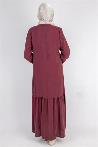 Volan Etek Detaylı Düğmeli Elbise Bordo OTW2178