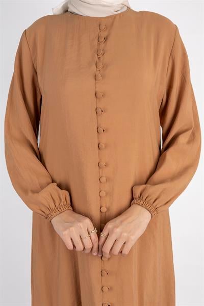 Volan Etek Detaylı Düğmeli Elbise Camel OTW2178