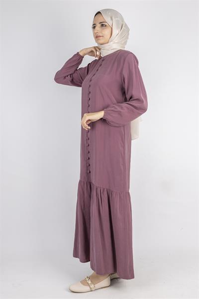 Volan Etek Detaylı Düğmeli Elbise Dut OTW2178