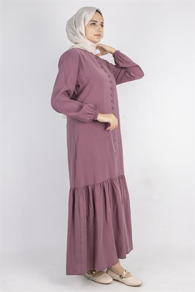 Volan Etek Detaylı Düğmeli Elbise Dut OTW2178