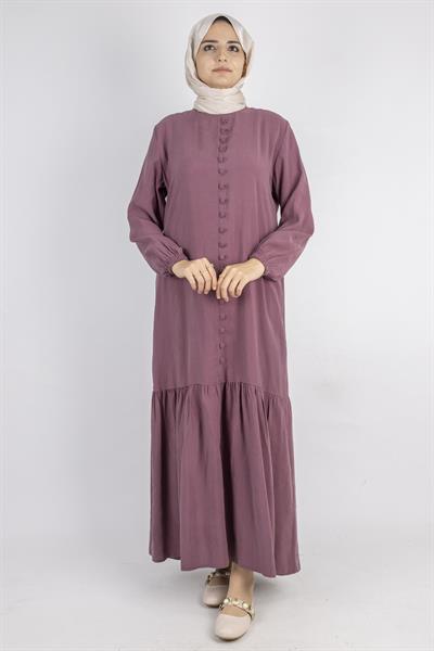 Volan Etek Detaylı Düğmeli Elbise Dut OTW2178