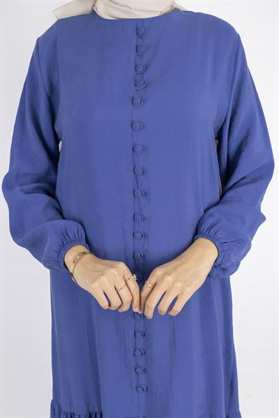 Volan Etek Detaylı Düğmeli Elbise İndigo OTW2178