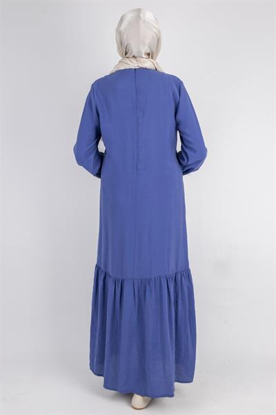 Volan Etek Detaylı Düğmeli Elbise İndigo OTW2178