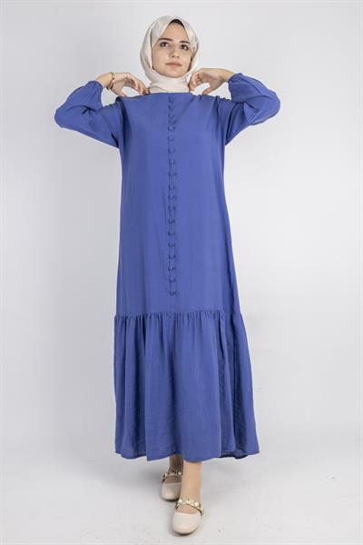 Volan Etek Detaylı Düğmeli Elbise İndigo OTW2178