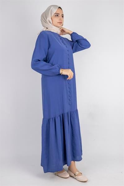 Volan Etek Detaylı Düğmeli Elbise İndigo OTW2178