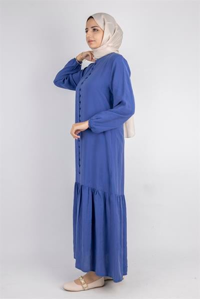 Volan Etek Detaylı Düğmeli Elbise İndigo OTW2178