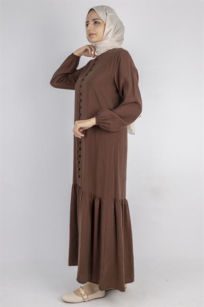 Volan Etek Detaylı Düğmeli Elbise Kahve OTW2178