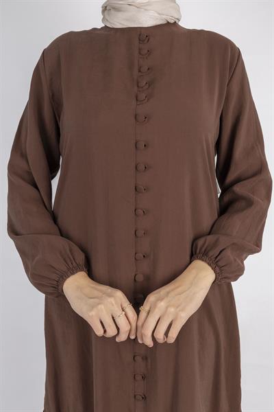 Volan Etek Detaylı Düğmeli Elbise Kahve OTW2178