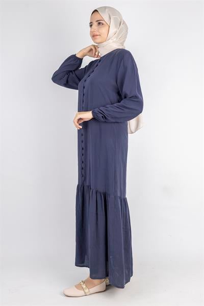 Volan Etek Detaylı Düğmeli Elbise Lacivert OTW2178