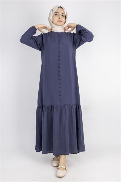 Volan Etek Detaylı Düğmeli Elbise Lacivert OTW2178
