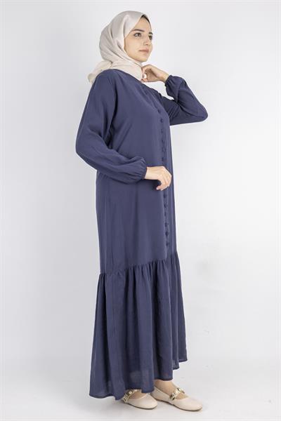 Volan Etek Detaylı Düğmeli Elbise Lacivert OTW2178
